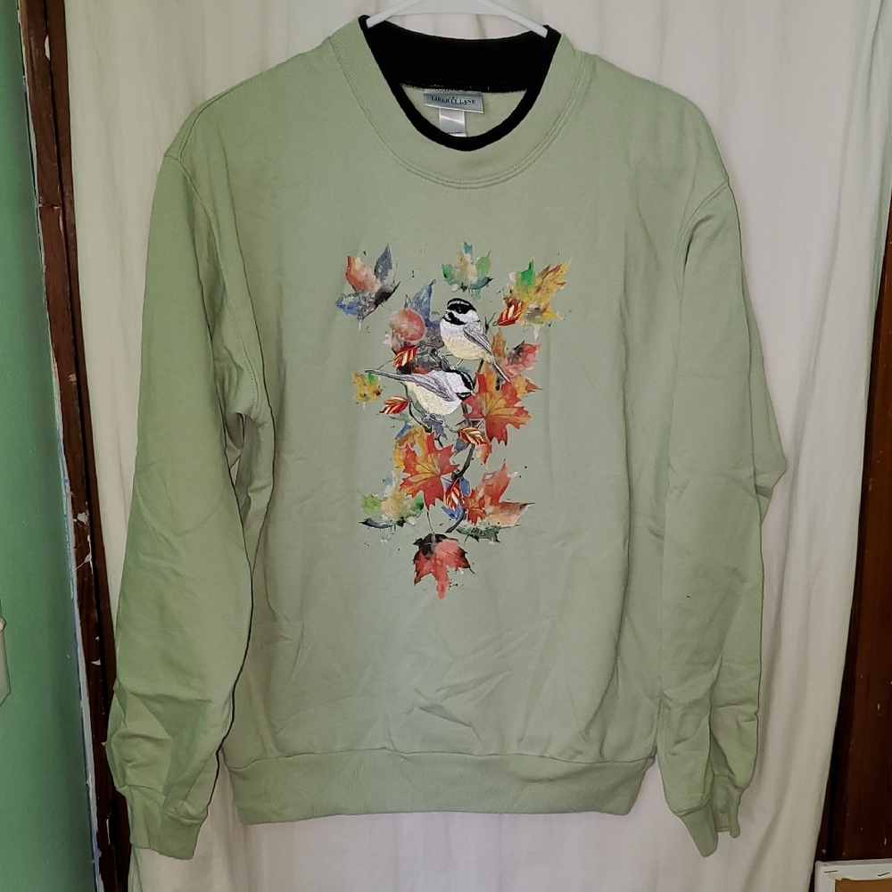 Vintage 90s Embroidered Bird Fall Leaves Sweatshirt